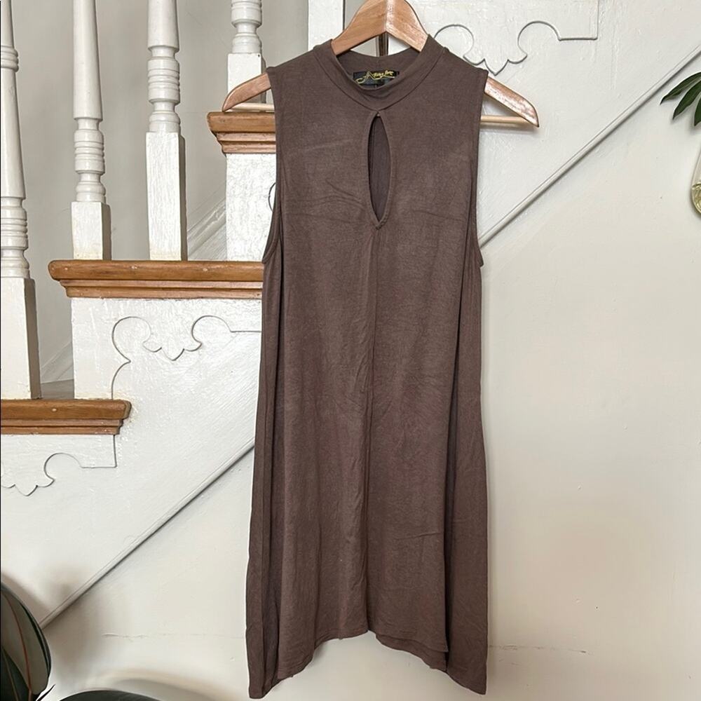 Brown Mock Neck Sleeveless Sheath Dress Size M